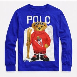 Polo Ralph Lauren Boys XL (18–20) Skiing Polo Bear Long Sleeve Tee Blue NWOT New